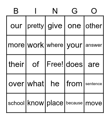 SUPER WORD BINGO Card