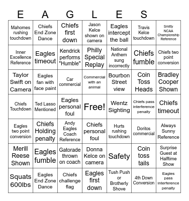Super Bowl 2025 Bingo Card