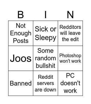 Redditoring Bingo Card
