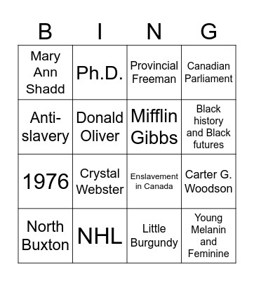 Black History Bingo Card