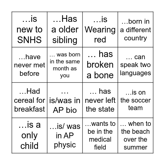 Find someone who… Bingo Card