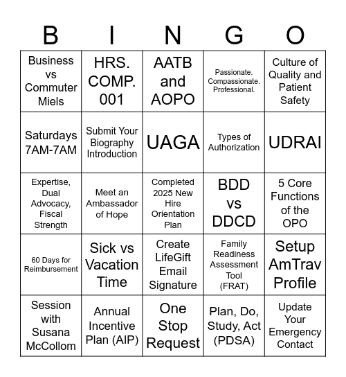 2025 Orientation Bingo - February Bingo Card