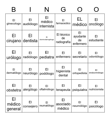 Las profesiones Bingo Card
