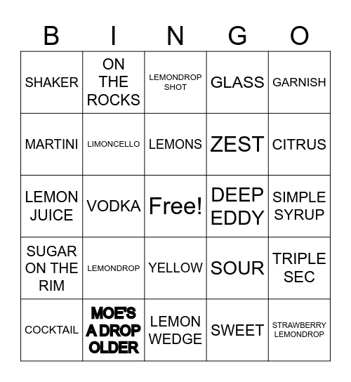 Moe's a drop older Bingo Card