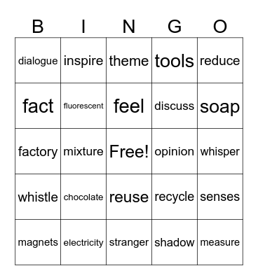 Spelling Words Bingo Card