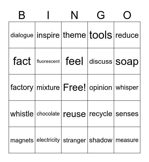 Spelling Words Bingo Card