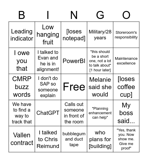 Planning Bingo Card