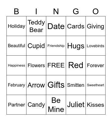 Valentines Bingo Card