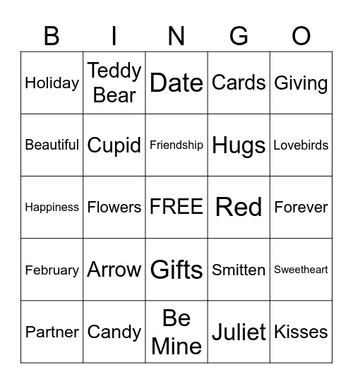Valentines Bingo Card