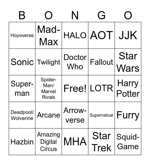 Untitled Bongo Bingo Card