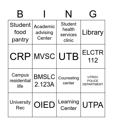Campus resources bingo Card