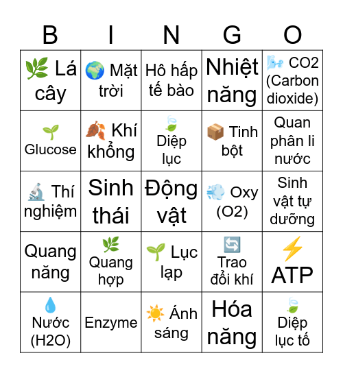 CHỦ ĐỀ QUANG HỢP Bingo Card