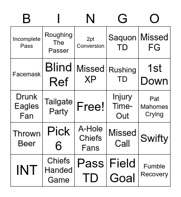 SUPER BOWL BINGO Card