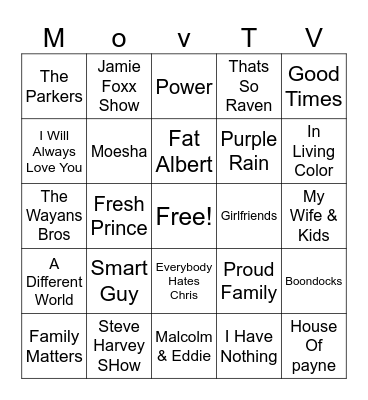 Black TV Shows & Movies Bingo Card