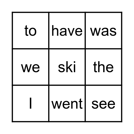 Heart Word Bingo Card