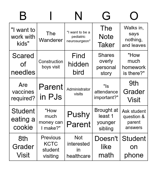 Open House BINGO Card