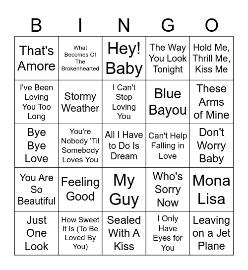 Prom Golden Oldies Bingo Card