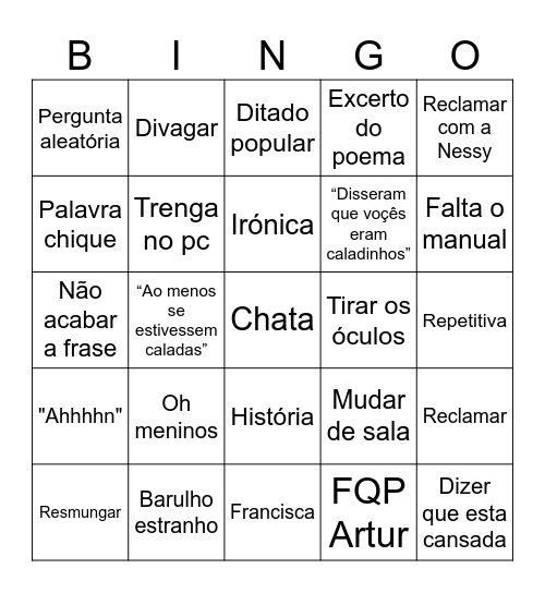 Bingo da Filó Bingo Card