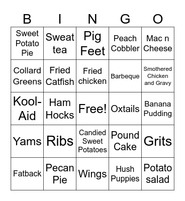 Soul Food Bingo Card