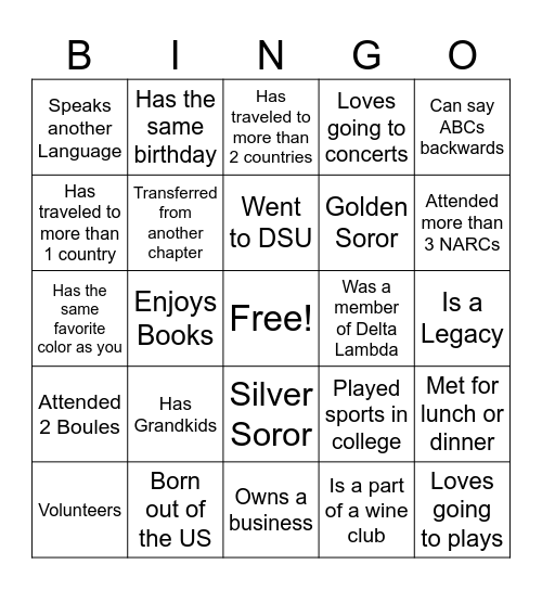 Sisterly Bingo Card