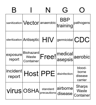 Safety and Infection Control BINGO Card
