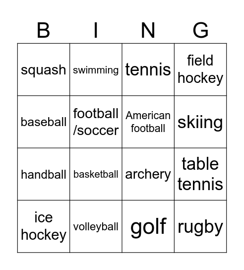 Sports (words) Bingo Card