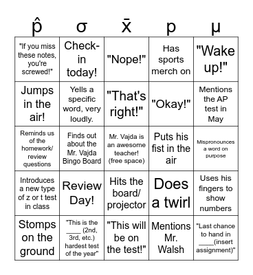 THE Mr. Vajda Bingo Board Bingo Card