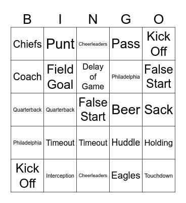 SUPERBOWL 2025 Bingo Card