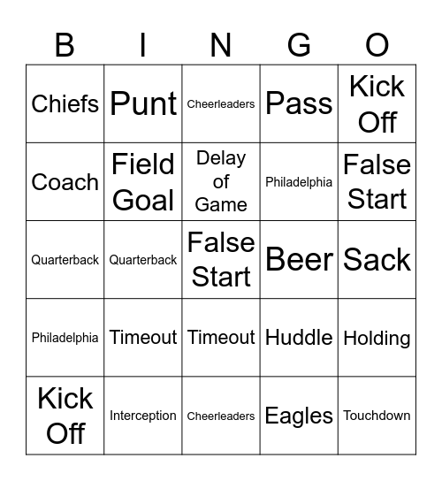 SUPERBOWL 2025 Bingo Card