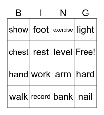 Homonyms Bingo Card