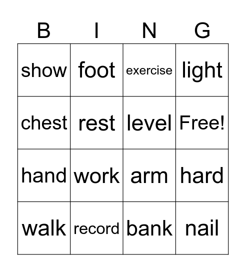 Homonyms Bingo Card