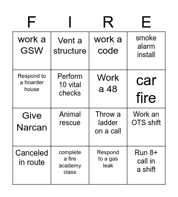 Firefighter Bingo Card