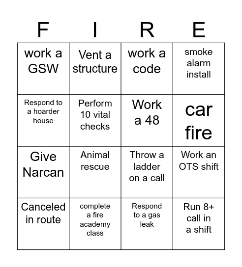 Firefighter Bingo Card