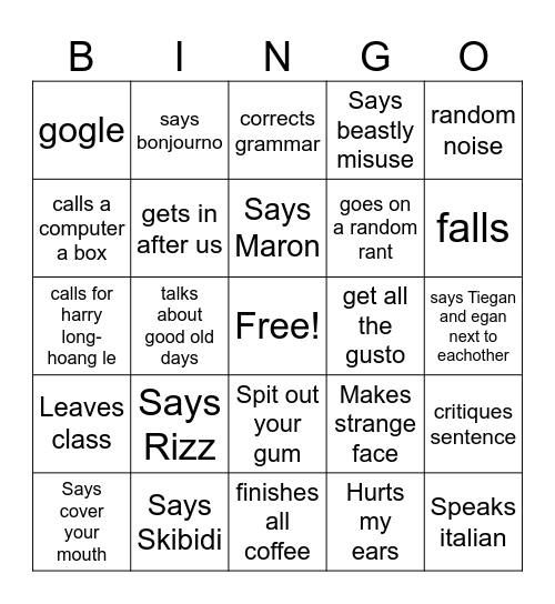 Yardi Bingo card Bingo Card