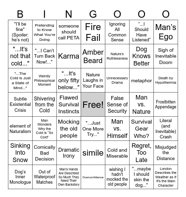 To Build a Fire Bingo Card