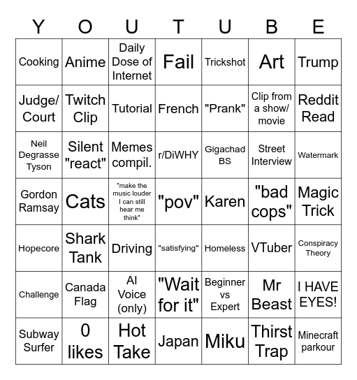 Aruchi Usui's YouTube Shorts 7x7 Bingo Card