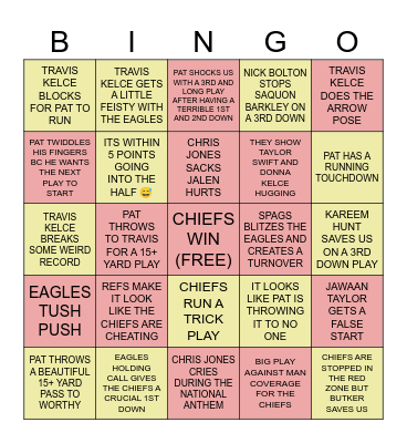SUPER BOWL BINGO Card