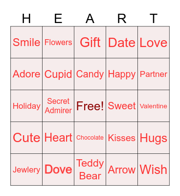 Valentine's Bingo Card