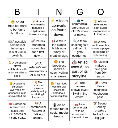 super bowl ads bingo