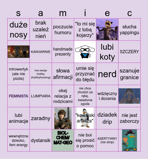 materiał na męża Bingo Card