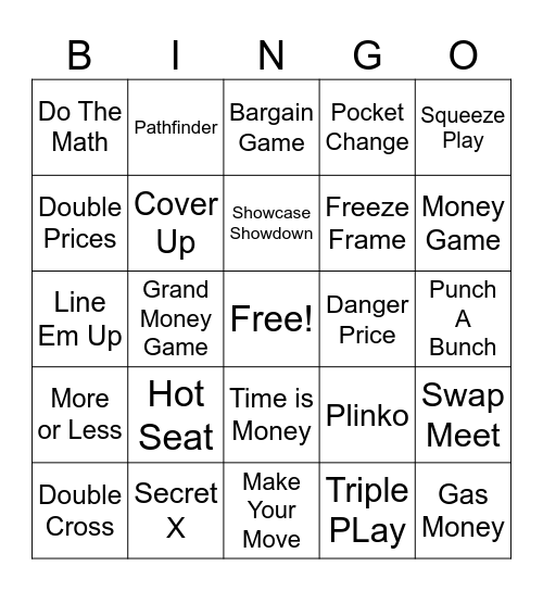 Price is Right Bingo Card