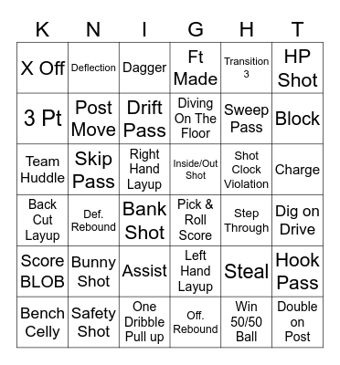 Knight Basketball Bingo Card