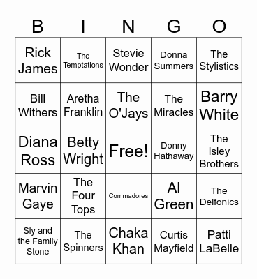 70s R&B Bingo Card