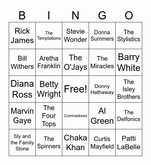 70s R&B Bingo Card