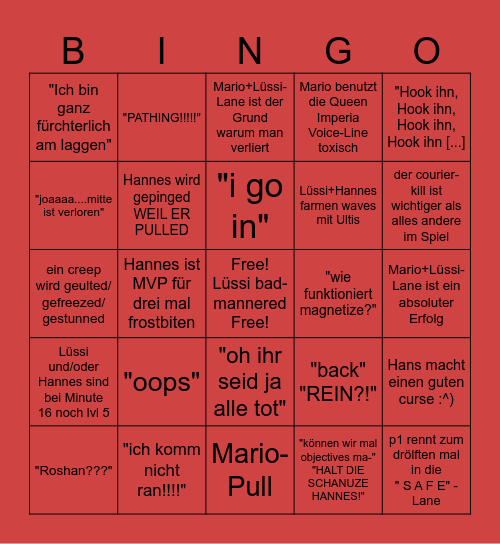 Die Jungs Spielen Dota Bingo Card
