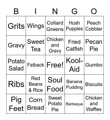 Soul Food Bingo Card