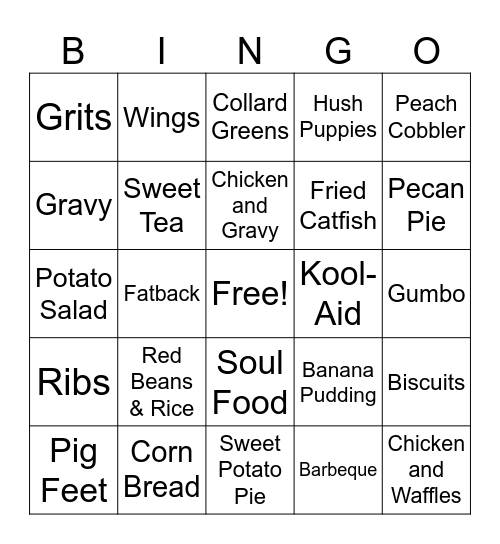 Soul Food Bingo Card