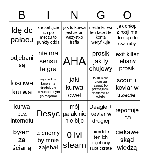 Krecik vs Faceit Bingo Card
