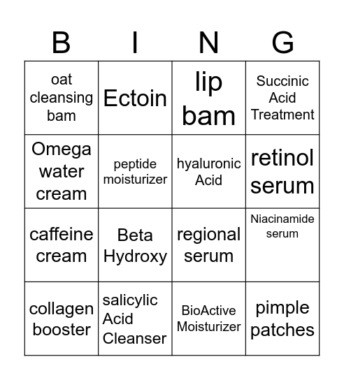 INKEY LIST Bingo Card