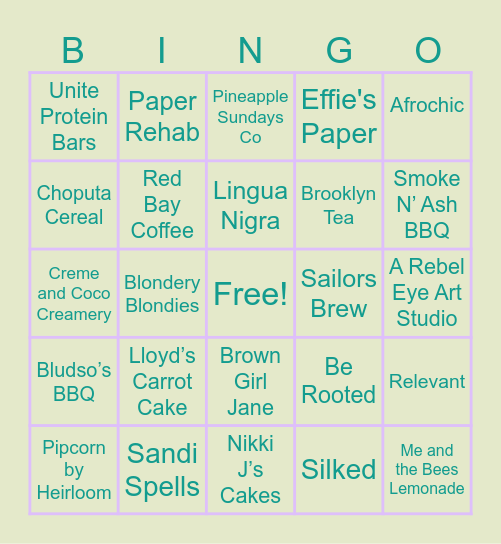 Shop Black Owned Businesses (BOB) Bingo Card